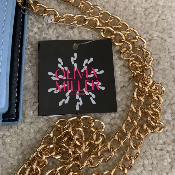 OLIVIA MILLER Faux Leather Blue Wallet With Gold Chain Strap NWT and Gift Box - Picture 8 of 16